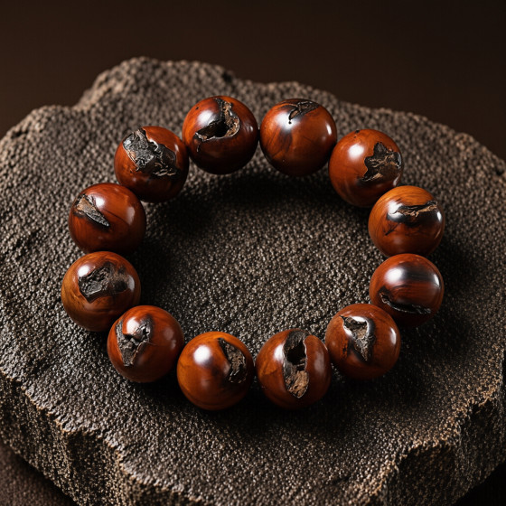 SERYU Large Jujube Wood Bead Bracelet – Dark Natural Grain